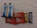 3 Clif Pro Bars, 2 Kit Bars, and 2 Vertical Maple Waters
